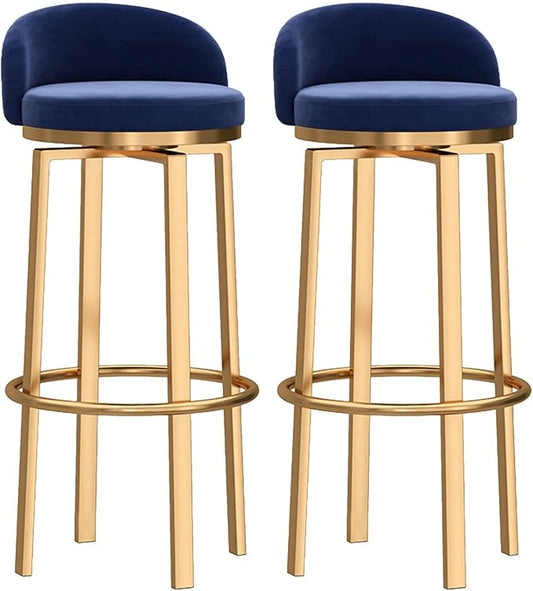 Swivel Stools Gold Metal Leg Height stools with Back High Dining Chairs for Home Kitchen Island-Grey 2 Pcs-25.6in Sitting (Blue 2 Pcs)