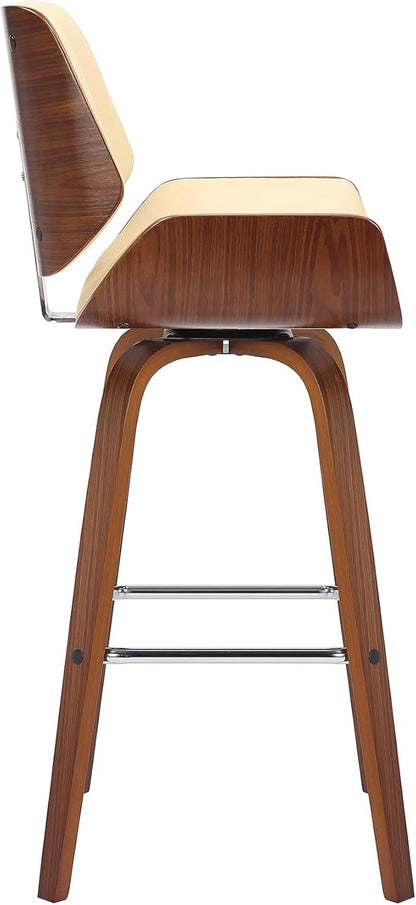 Armen Living Tyler 30" Bar Height Swivel Cream Faux Leather and Walnut Wood Bar Stool - Set of 3