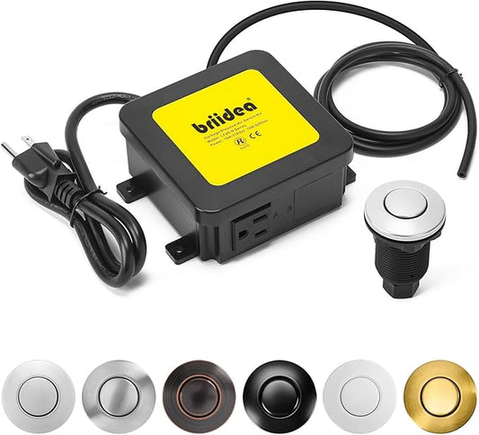 Garbage Disposal Air Switch Kit Sink Top Waste Disposal Stainless Steel Polished On/Off Air Button Food and Waste Disposals Part by Briidea, UL Listed