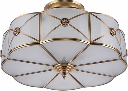 Tiffany Ceiling Lamp Semi Flush Mount Light 4-Light Drum Shade Vintage Chandelier Ceiling Lighting Fixture for Bedroom Hallway Entryway Foyer W18 H12 inch
