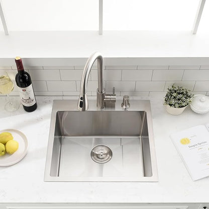 20 inch Drop In Bar Sink - VOKIM 20"x 19" Drop In Kitchen Sink Stainless Steel Top Mount Sink Single Bowl Handmade Small Bar sink with Accessories