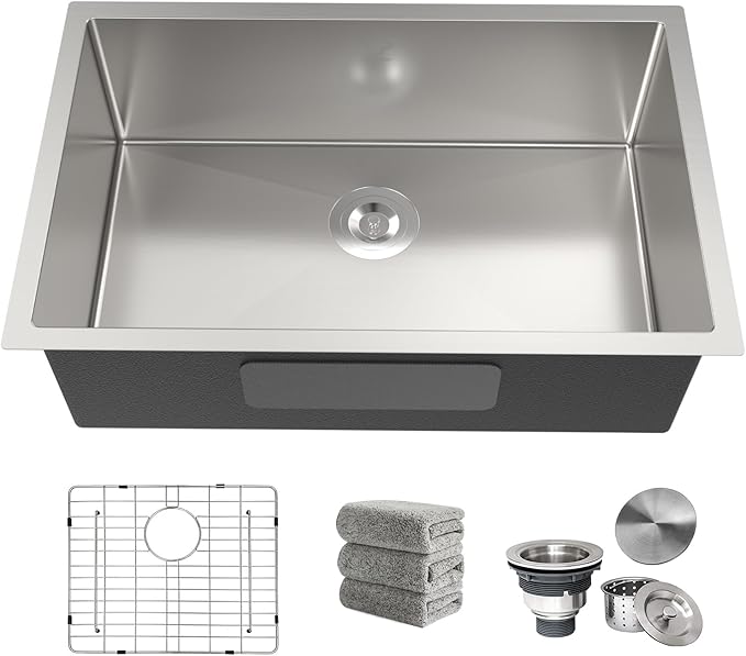 Kitchen Sink 28x18 Inch Undermount Kitchen Sink 16 Gauge Stainless Steel Sinks Single Bowl with Accessories Round Corners Handmade