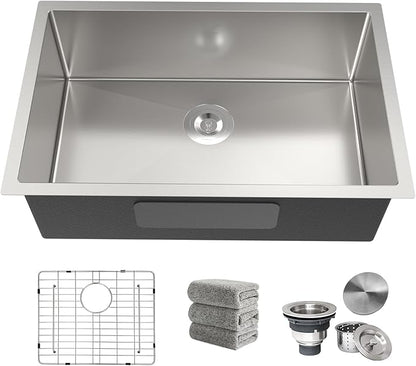 Kitchen Sink 28x18 Inch Undermount Kitchen Sink 16 Gauge Stainless Steel Sinks Single Bowl with Accessories Round Corners Handmade