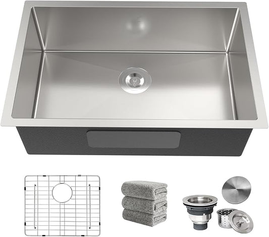 Kitchen Sink 28x18 Inch Undermount Kitchen Sink 16 Gauge Stainless Steel Sinks Single Bowl with Accessories Round Corners Handmade