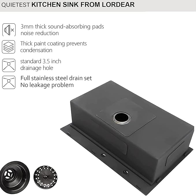 28 Drop Kitchen Sink Black Stainless Steel - Lordear 28x22 inch Gunmetal Black Kitchen Sink Drop In Stainless Steel Sink Single Bowl Gunmetal Black 16 Gauge Topmount Sink Basin