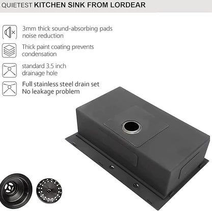 28 Drop Kitchen Sink Black Stainless Steel - Lordear 28x22 inch Gunmetal Black Kitchen Sink Drop In Stainless Steel Sink Single Bowl Gunmetal Black 16 Gauge Topmount Sink Basin