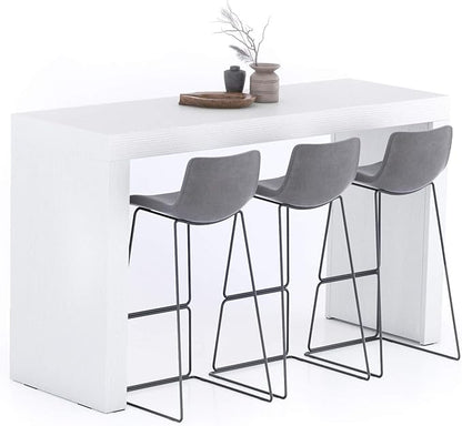 Mobili Fiver Evolution Tall Kitchen Bar Table Made in Italy | Space Saving, Counter Height Table for 6 | Modern Breakfast Bar Counter Top w/Cable Holder | Ashwood White | 70,9'' x 23,6" in