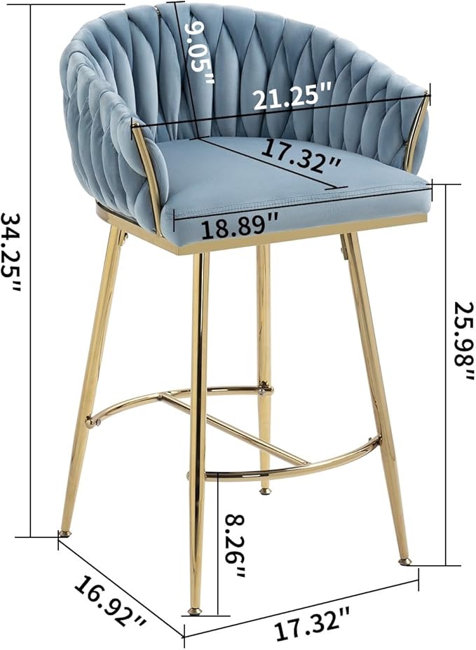 26'' Counter Height bar stools Set of 2 Kitchen Island Counter bar Stool with Hand- Wave Back, Golden Chromed Base and footrest,for Living Room