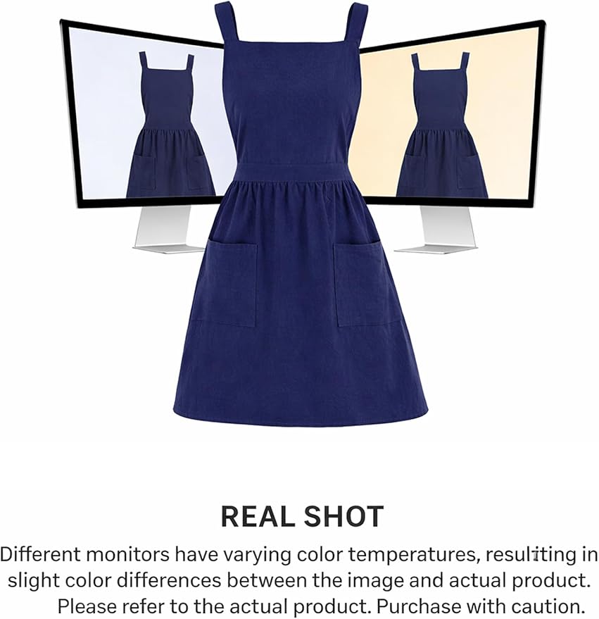 Pinknoke Cotton Linen Pinafore Apron Dress for Women with Pockets Cute Art Chef Aprons for Kitchen Baking Gardening Painting