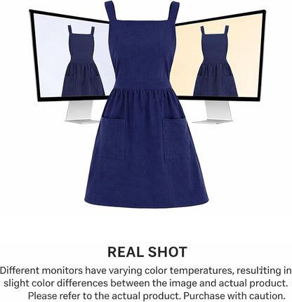 Pinknoke Cotton Linen Pinafore Apron Dress for Women with Pockets Cute Art Chef Aprons for Kitchen Baking Gardening Painting