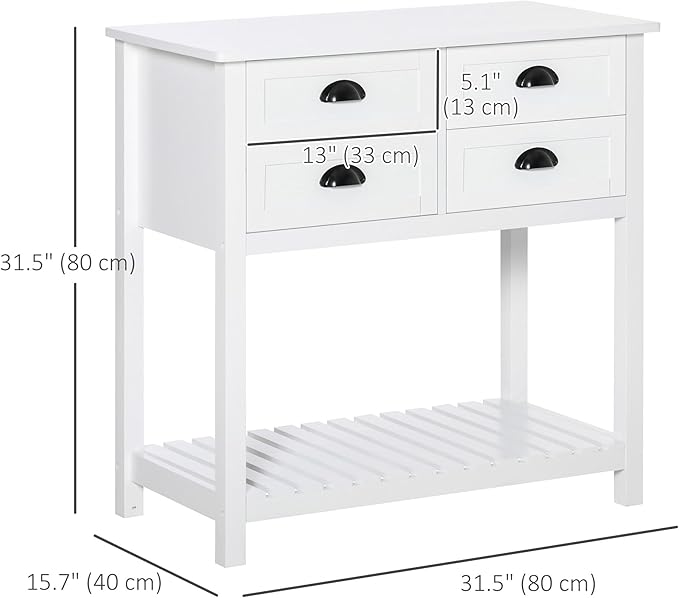 HOMCOM Sideboard Buffet Cabinet with Storage, Modern Coffee Bar Cabinet with 4 Drawers and Slatted Bottom Shelf, Console Table for Kitchen, Living Room, Dining Room, Hallway, White