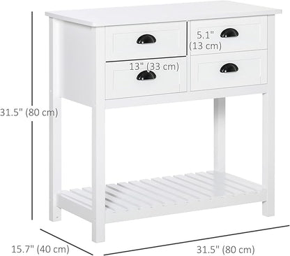 HOMCOM Sideboard Buffet Cabinet with Storage, Modern Coffee Bar Cabinet with 4 Drawers and Slatted Bottom Shelf, Console Table for Kitchen, Living Room, Dining Room, Hallway, White