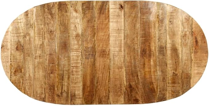 Oval Dining Table, Natural Solid Mango Wood, Steel Frame, 70.9 Inch, Seats 6, Industrial Style for Kitchen & Dining Room
