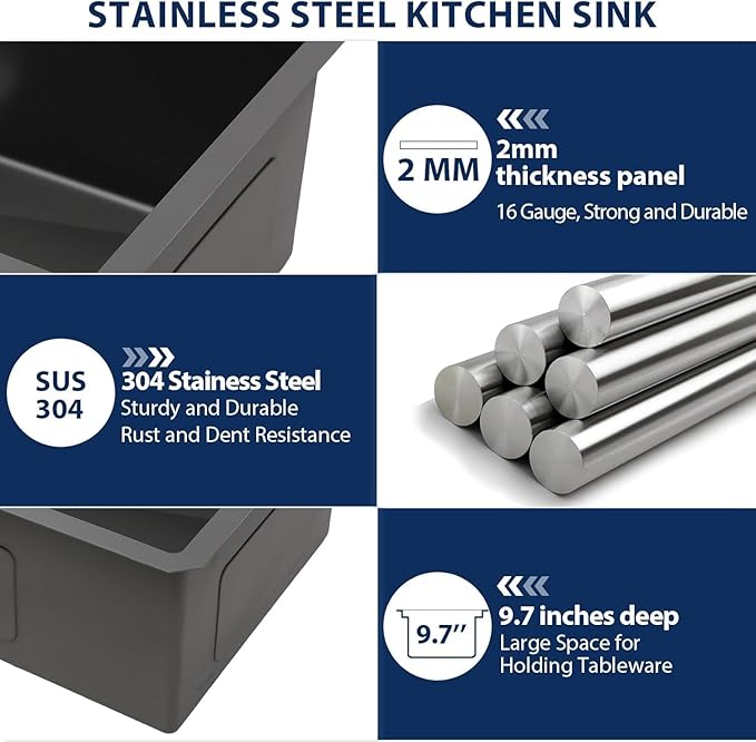 Lordear Matte Black 30 Undermount Kitchen Sink Ledge Workstation T304 16 Gauge Stainless Steel Single Bowl Under Counter Kitchen Sink Basin with Built-in Accessories 30x19x10 Inch
