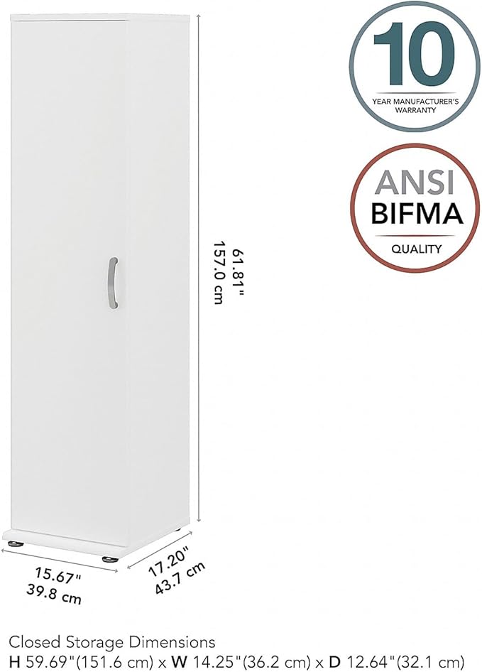 Bush Business Furniture Universal Tall Narrow Storage Cabinet with Door and Shelves in White