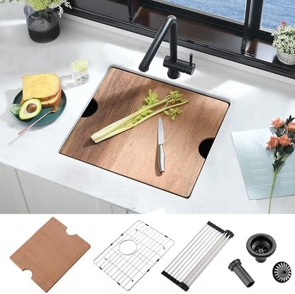 21 Inch Black Bar Sink Undermount-iAnomla 21x19 Small Kitchen Sink Black Stainless Steel Wet Bar Prep Sinks Undermount 16 Gauge Singe Bowl Deep Under Mount Rv Sinks with Cutting Board
