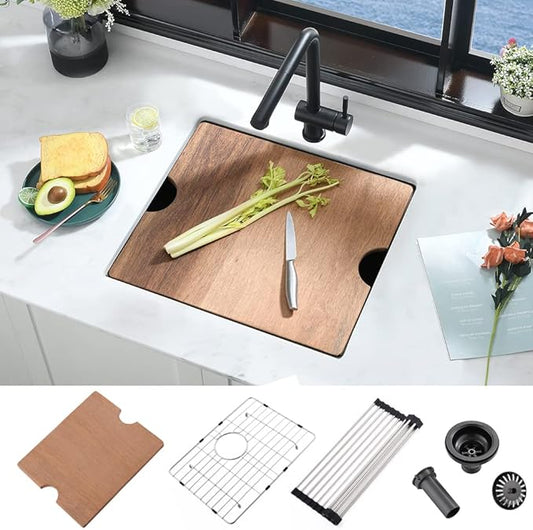 21 Inch Black Bar Sink Undermount-iAnomla 21x19 Small Kitchen Sink Black Stainless Steel Wet Bar Prep Sinks Undermount 16 Gauge Singe Bowl Deep Under Mount Rv Sinks with Cutting Board