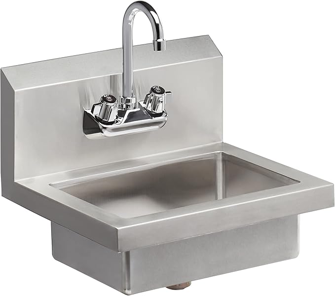 Rockpoint 304 Stainless Steel handmake Sink for Washing with Faucet, Commercial Wall Mount Hand Basin for Restaurant, Kitchen and Home, 17 x 15 Inches, Silver