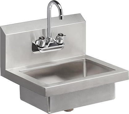Rockpoint 304 Stainless Steel handmake Sink for Washing with Faucet, Commercial Wall Mount Hand Basin for Restaurant, Kitchen and Home, 17 x 15 Inches, Silver