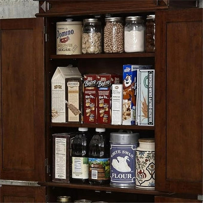 Bowery Hill Traditional Wood Kitchen Pantry, 72"H x 29.75"W x 16"D, Brown Cherry Finish, 4 Shelves, Distressed Oak Veneer, Carved Door Panels, Antique Nickel Hardware, Versatile Storage Cabinet for