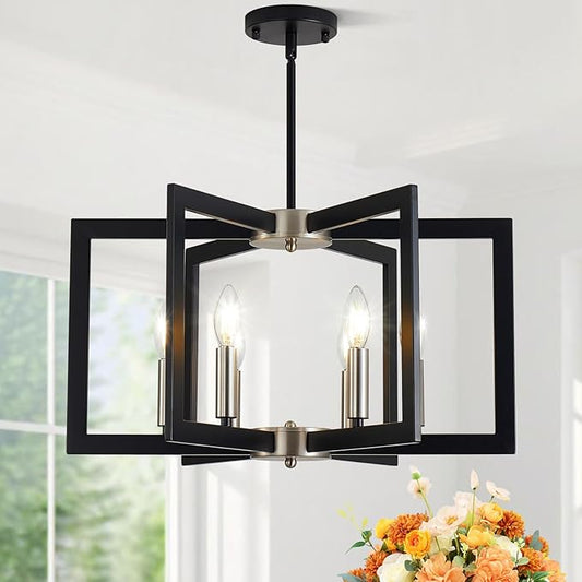 21.6" Dining Room Light Fixture, 6-Light Black+Brushed Nickel Farmhouse Chandeliers for Dining Room, Industrial Hanging Pendant Lights Fixture for Kitchen Island, Bedroom, Entryway, Foyer, Entryway