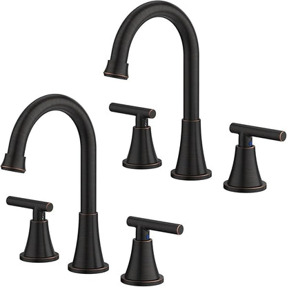 Bathroom Faucets for Sink 3 Hole, Hurran Oil Rubbed Bronze Bathroom Sink Faucet with Pop-up Drain and Supply Lines, Stainless Steel Lead-Free Widespread Faucet for Vanity RV, 2 Pack