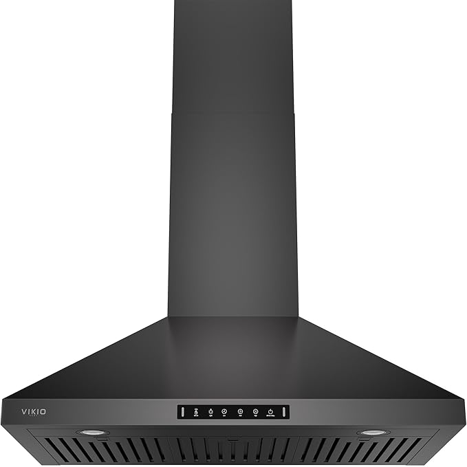 VIKIO HOME Wall Mount 36 Inch Range Hood 900 CFM, Ductless/Ducted Convertible, 3-speed Gesture Sensing & Touch Control, Black Painted Stainless Steel Vent Kitchen Hood with Permanent Baffle Filters