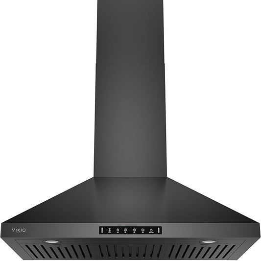 VIKIO HOME Wall Mount 36 Inch Range Hood 900 CFM, Ductless/Ducted Convertible, 3-speed Gesture Sensing & Touch Control, Black Painted Stainless Steel Vent Kitchen Hood with Permanent Baffle Filters