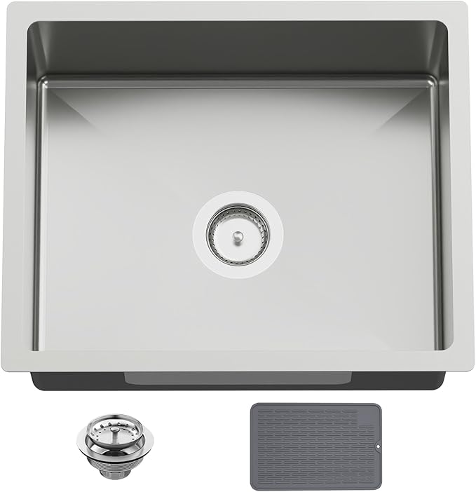 22x18 In Undermount Kitchen And Bar Sink- Stainless Steel Single Bowl Kitchen Sink Modern Drop In Bar Sink With Silicon Mat,Drain Strainer Set Compatibility With Various Kitchen & Bar Style