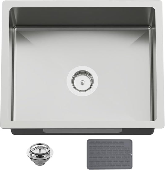 22x18 In Undermount Kitchen And Bar Sink- Stainless Steel Single Bowl Kitchen Sink Modern Drop In Bar Sink With Silicon Mat,Drain Strainer Set Compatibility With Various Kitchen & Bar Style