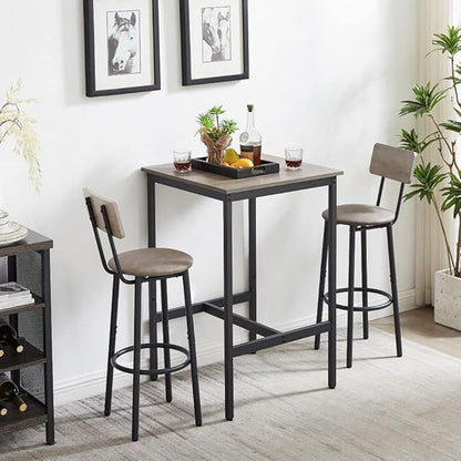 Bar Table Set for 2 with 2 PU Upholstered Stools, Pub Bistro Dinning Table and Stools with Backrest, Counter Height Bar Table Set for Apartment, Kitchen, Small Space