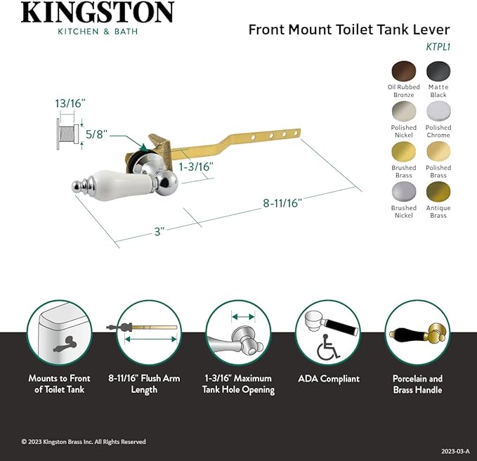 Kingston Brass KTPL3 Victorian Front Mount Toilet Tank Lever, Left/Right Installation in Antique Brass