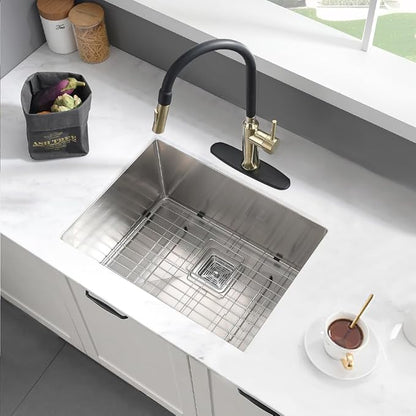 Undermount Laundry Sink, 24 x 19 x 12 Inch 16 Gauge Stainless Steel Deep Single Bowl Undermount Laundry and Utility Sink with Square Drainer