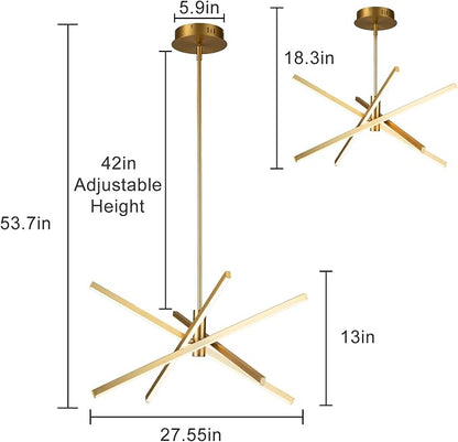 Y'INSP Gold Sputnik Chandeliers Modern LED Linear Chandelier Light 4 Light Pendant Light for Dining Room Foyer Kitchen Island Bedroom Living Room Gold Sputnik Light Fixture