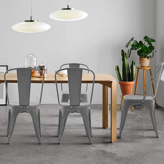 FDW Dining Chairs Set of 4 Indoor Outdoor Chairs Patio Chairs Furniture Kitchen Metal Chairs 18 Inch Seat Height 330LBS Weight Capacity Restaurant Chair Stackable Chair Tolix Side Bar Chairs,Gray