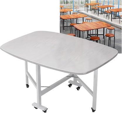 Solid Wooden Foldable Kitchen Table with 6 Wheels, Solid Wooden Foldable Kitchen Table with Carbon Steel Pipe Bracket, Space Saving Butterfly Drop Leaf, Versatile Collapsible Extendable Table(White,47