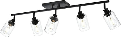 MELUCEE 5 Light Vanity Lights for Bathroom with Rotatable Light Head, Black Ceiling Light Fixture with Clear Glass Shade, Modern Spotlight Track Lighting Kit for Hallway Porch Foyer Bath, 37 Inch