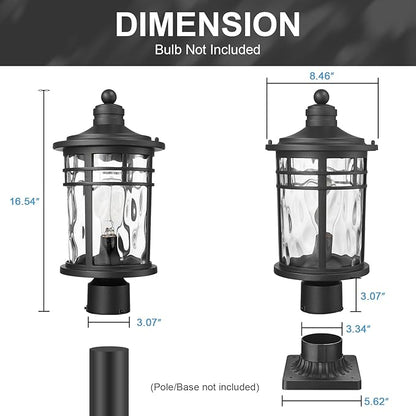 Darkaway 2 Pack Large Outdoor Post Lights Lamp Posts Outdoor Lighting, 17inch Aluminum Post Lights Outdoor Light Fixtures with Water Ripple Glass for Patio Yard Garden