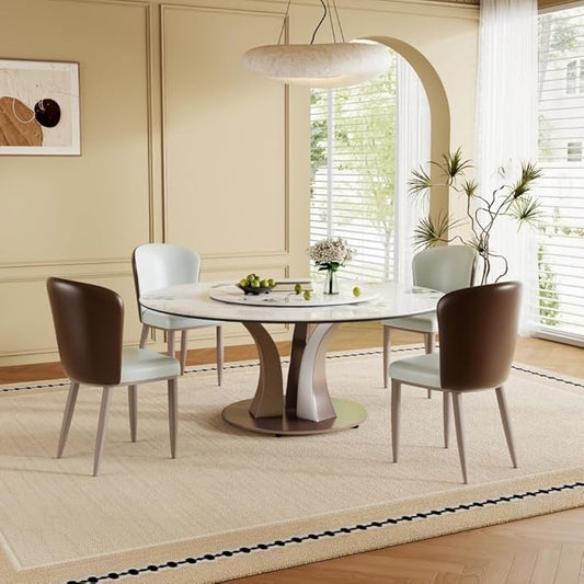 Modern Sintered Stone Dining Table for 6-8, Luxury Faux Marble Kitchen Table with Heavy-Duty Stainless Steel Base, Heat-Resistant Furniture for Dining Room (Table+4 Chairs,59'')