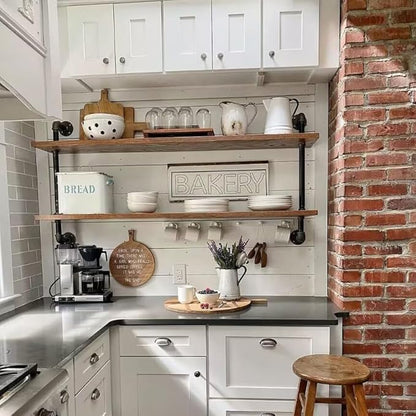 HDDFER Pipe Shelves Industrial Pipe Shelving Real Wood Industrial Floating Shelves with Wood Planks 48 inch Wall Shelves Rustic Hanging Bookshelf Farmhouse Kitchen Bar Shelving