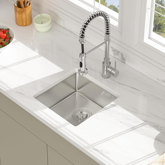 15 Inch Undermount Kitchen Sink - Beslend ADA 6 Inch Depth 15x15 Undermount Sinks Stainless Steel 16 Gauge Mobility Friendly Sink for Wheelchair Accessible & Accessible Design Kitchen