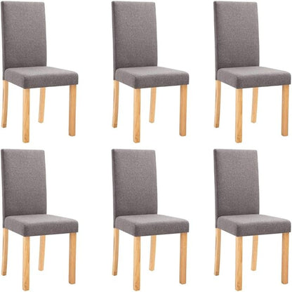 6 Taupe Fabric Dining Chairs with Rubber Wood Frame - Ergonomic Kitchen and Dining Room Chairs Set, Soft Upholstery, Easy Assembly