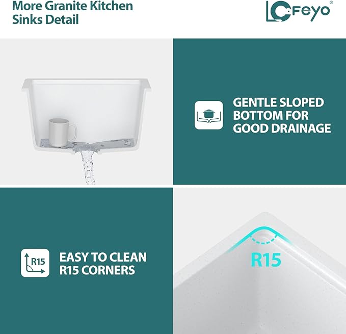 White Undermount Kitchen Sink 21"x18" Workstation Granite Composite Bar Sink Small Granite Sink Undermount Quartz Modern Under Counter Ledge Single Bowl Kitchen Sinks Basin Deep Sink,LOF-Q2313