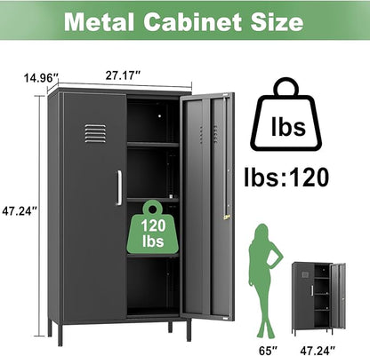 Ckzbx Narrow Storage Cabinet 51.18" H Bathroom Cabinet Metal Pantry Cabinets, 3 Adjustable Shelves for Kitchen, Home Office, Living Room, Dinning Room (30 inches Wide Black)