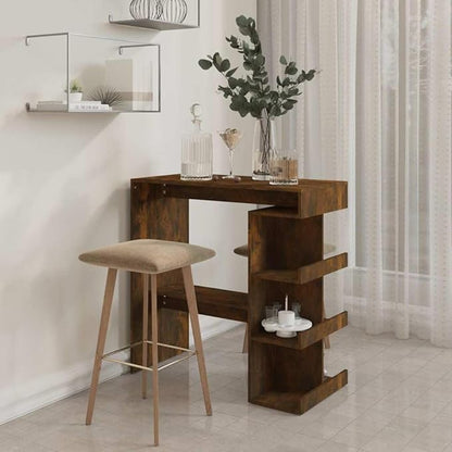 Smoked Oak Bar Table with Storage Rack, 40 Inch Height Dining Table for Kitchen, Living Room, and Breakfast Nook