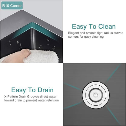 24 inch Drop-in Black Kitchen Sink Single Bowl, Topmount Kitchen Sink with Protective Bottom Grid, Overmount 304 Stainless Steel Kitchen Bar Sink Handmade with Basket Strainer, 24×18×9 inch
