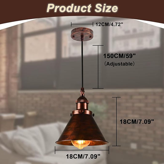 TAKEGO Farmhouse Pendant Light, Rustic Copper Pendant Light Kitchen Island, Vintage Pendant Light Fixtures, Hanging Ceiling Lamp for Kitchen Island, Hallway, Dining Room