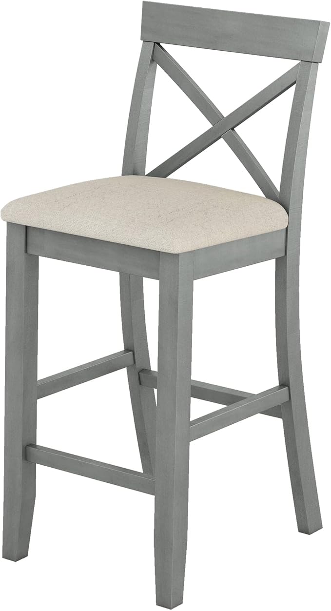 Farmhouse Dining Table Set,48" Rectangular Wood Bar Height Dining Set, Kitchen Breakfast Nook with 2 Upholstered Chairs for Small Places (Gray/N*Bar)
