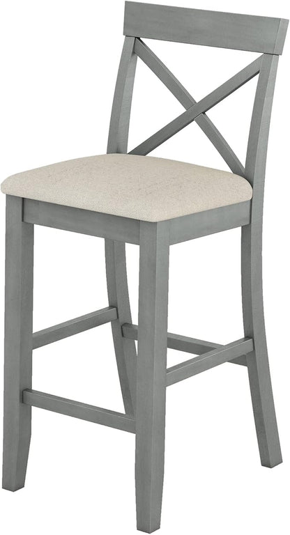 Farmhouse Dining Table Set,48" Rectangular Wood Bar Height Dining Set, Kitchen Breakfast Nook with 2 Upholstered Chairs for Small Places (Gray/N*Bar)