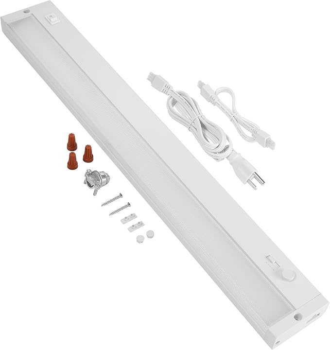 Maxxima 24 in. LED Under Cabinet Lighting, Dimmable, Linkable, Hardwired or Plug & Play, 1025 Lumens, 5 CCT 2700K/3000K/3500K/4000K/5000K, Kitchen Install, On/Off Switch, White